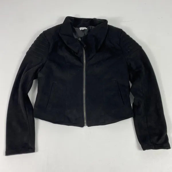BKE Jacket Womens Small Black Faux Suede‎ Moto Quilted Shoulder Zip Biker - Image 9