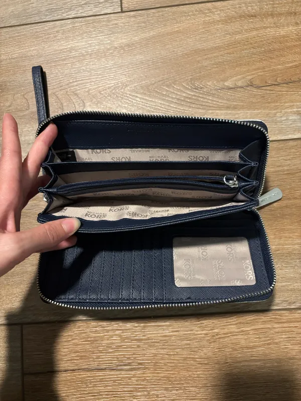 Michael Kors Cream & Navy Signature MK Zip Wallet Wristlet - Image 4