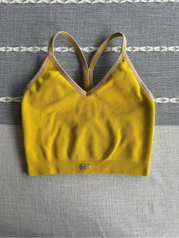 Set Active Ribbed V Bra Tank Top Yellow Size Small - Image 2