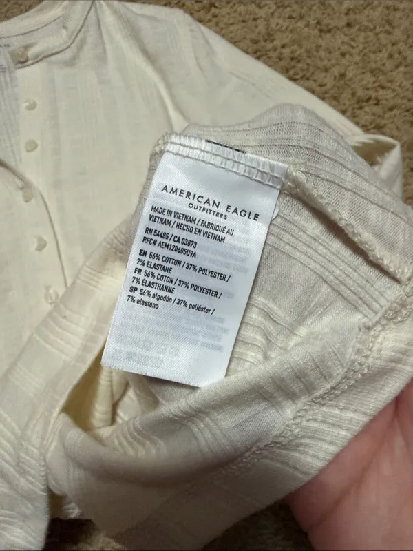 American Eagle Outfitters Cream Henley Long-Sleeve Top - Image 4