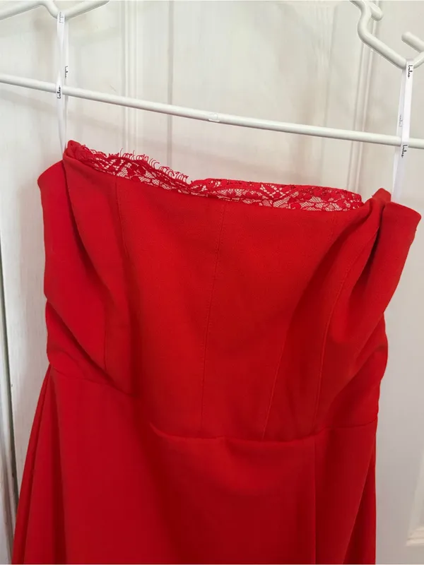 Lulus Memorably Iconic Red Strapless Lace Bustier Maxi Dress - Image 9