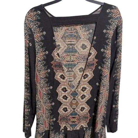 Free People Boho Paisley Medallion Open Back Mini Dress‎ Black Multi Medium - Image 5