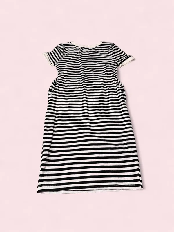 Striped Black and White Midi Dress with Short Sleeves - Image 2
