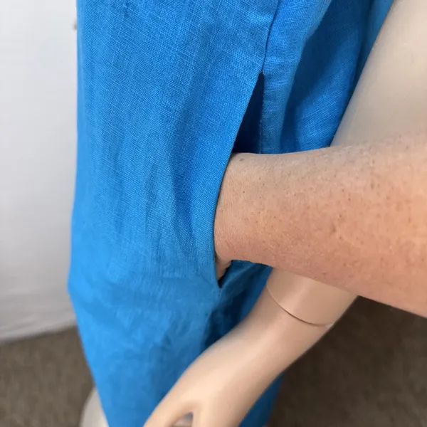 Hilo Turquoise Linen Slip Dress Maxi Sundress‎ Size M Side Slit V-Neck Pockets - Image 5