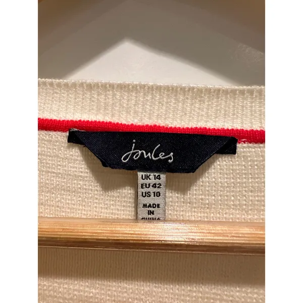 Joules Portlow Striped‎ Cotton Sweater Cream Navy Button Shoulder US 10 Nautical - Image 3