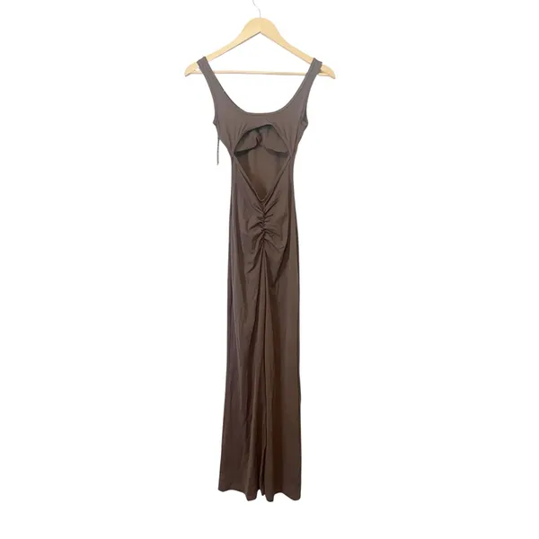 VertVie Brown Back Cutout Scrunch Butt Flare Leg‎ Sleeveless Jumpsuit Size Small - Image 2
