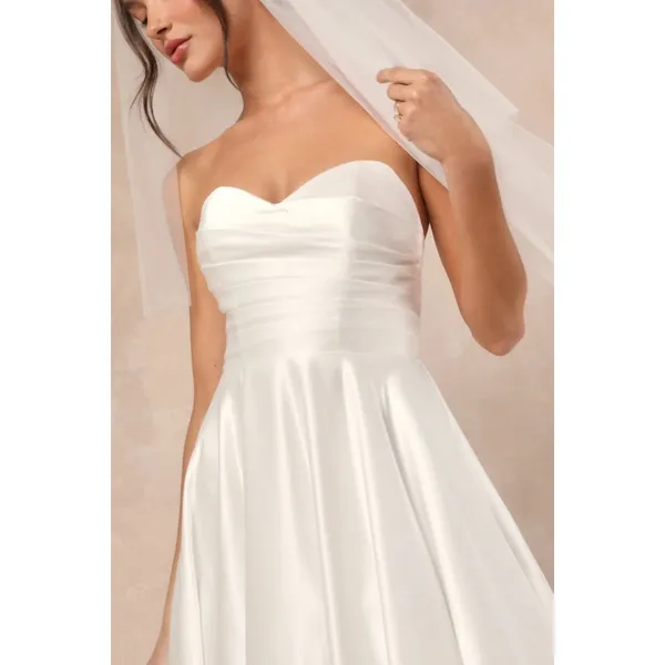 NWT Lulus Khalida White Satin Pleated Strapless Gown Wedding Bridal Dress Sz S - Image 8