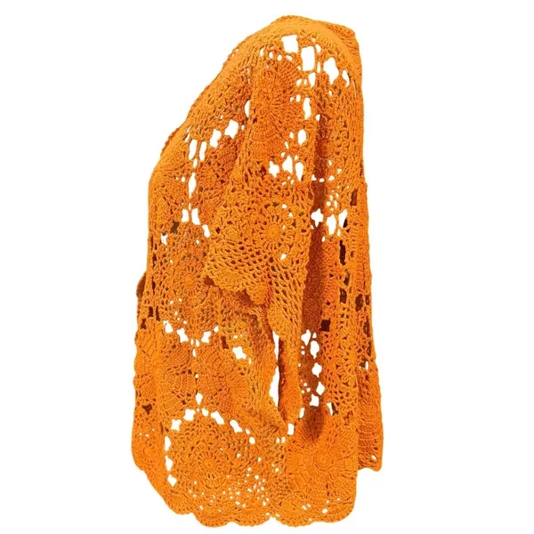 Jessica London 22/24‎ Orange Crochet Knit Floral Medallion Cardigan Boho Hippie - Image 3