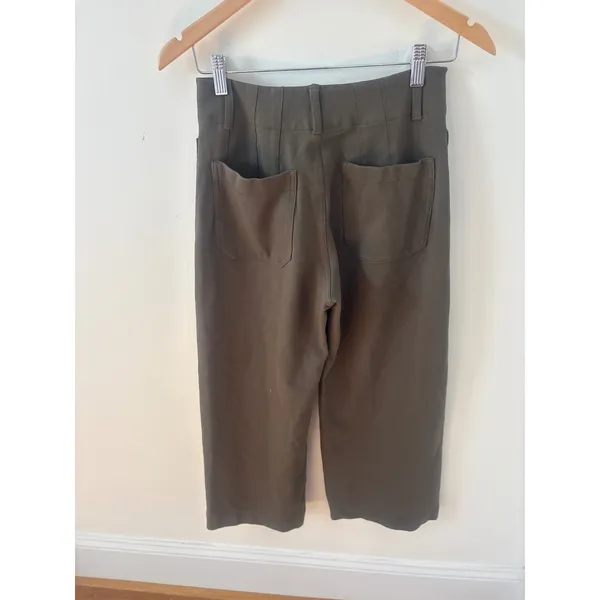 Maeve Anthropologie The Colette Olive Green Wide Leg Cropped Pants 27 OB1472268 - Image 3