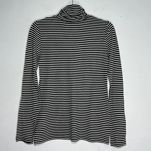 J.Crew Re-Imagined Black‎ White Striped Cotton Turtleneck Top Small Long Sleeve - Image 2