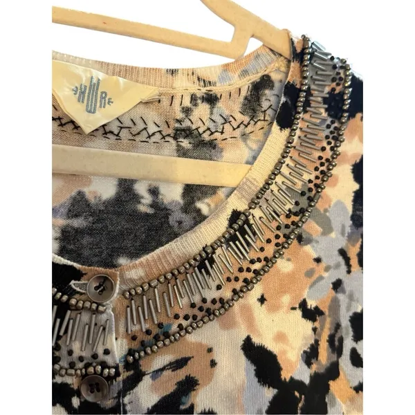 Anthropologie HWR‎ Monogram Beaded Collar Crop Cardigan Sweater Abstract Pattern - Image 10