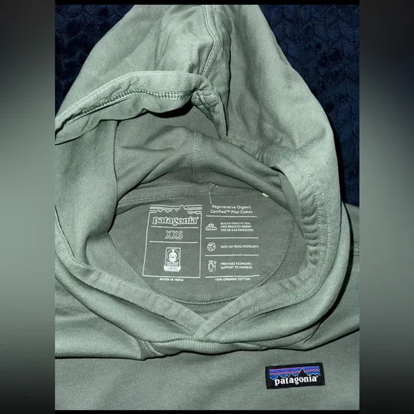 PATAGONIA Regenerative Organic Cotton Hoody‎ Sweatshirt Hemlock Green Size 2XS - Image 4