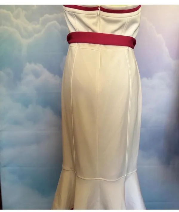 New York & Company Strapless White Dress with Pink Waist Tie and Hem Accent - Image 7
