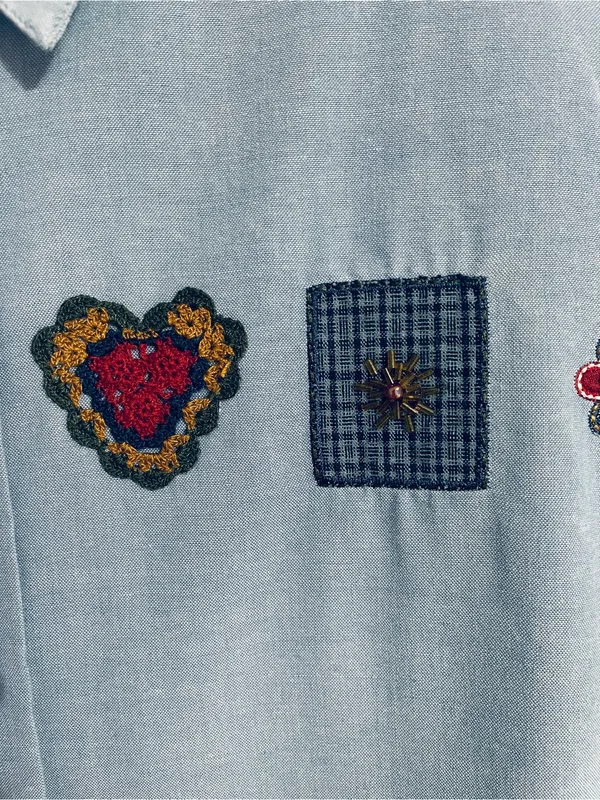 Vtg Koret City Blues Chambray Shirt 18W Embroidery Beads Crochet 90’s Teacher - Image 10