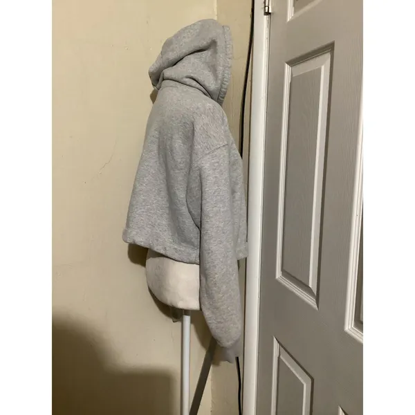 GOOD AMERICAN Grey Cropped Fleece Lined Hoodie Sweatshirt Women's Size S - Image 2