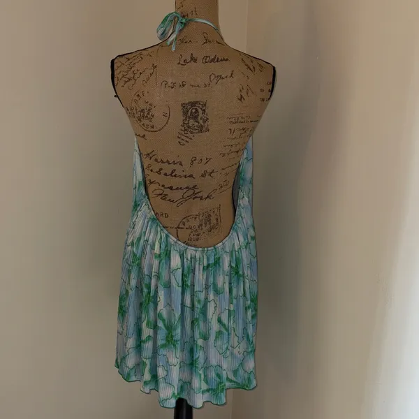 Blue & Green Floral Halter Tunic Dress - Image 2
