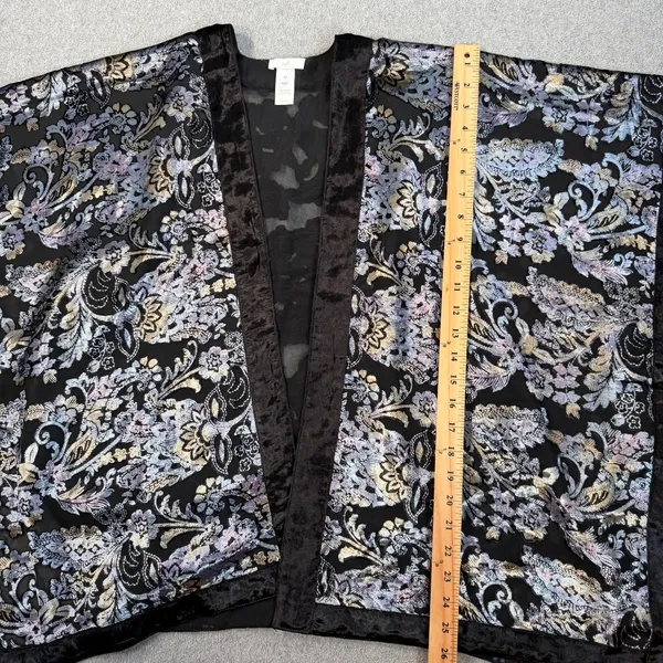 J. Jill Women's S-L Black Burnout Velvet Floral Paisley Kimono Wrap Cardigan - Image 6