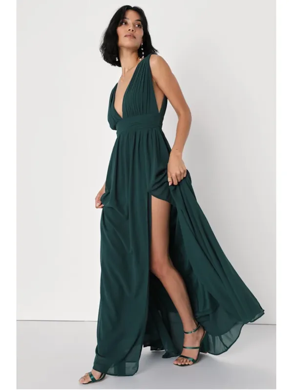 Women's Lulus Heavenly Hues Forest Green Maxi Dress Size M - Image 3