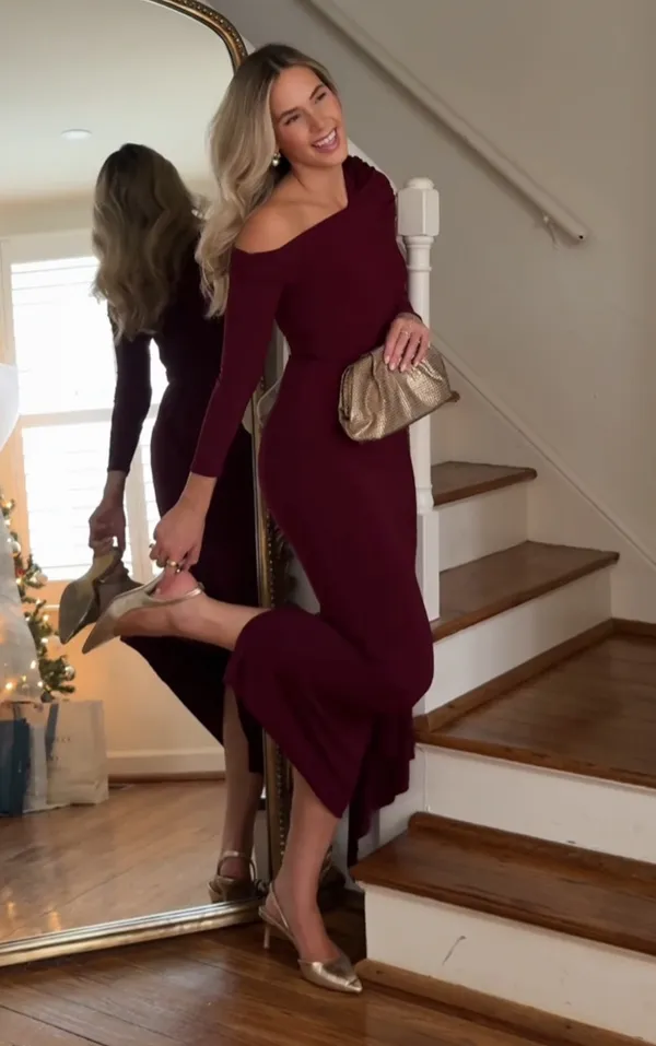 Club L London Maxi Dress Burgundy Red - Image 4