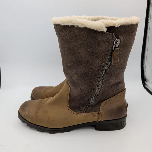 Sorel Emelie Foldover Boot Zip Waterproof Leather Suede Winter‎ Brown Womens 11 - Image 2