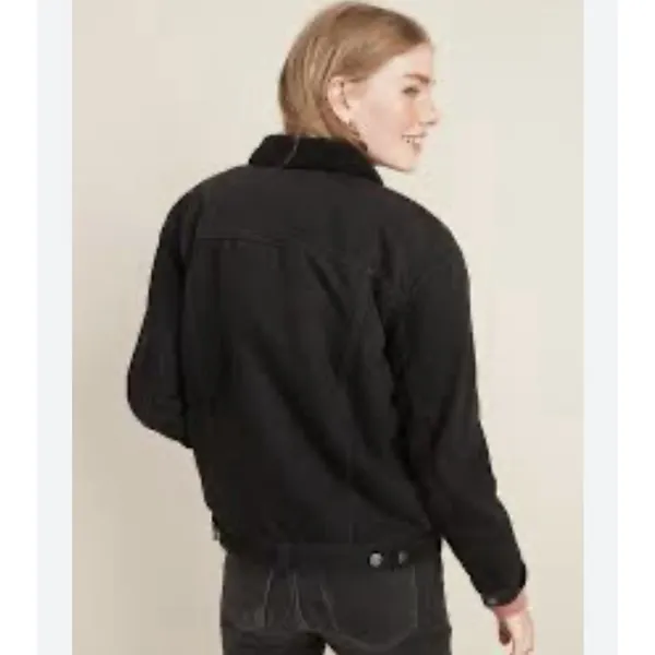 Old Navy Black Chore Jacket Oversized Boyfriend Sherpa Lined Ladies Sz Large Denim Barn - Image 2