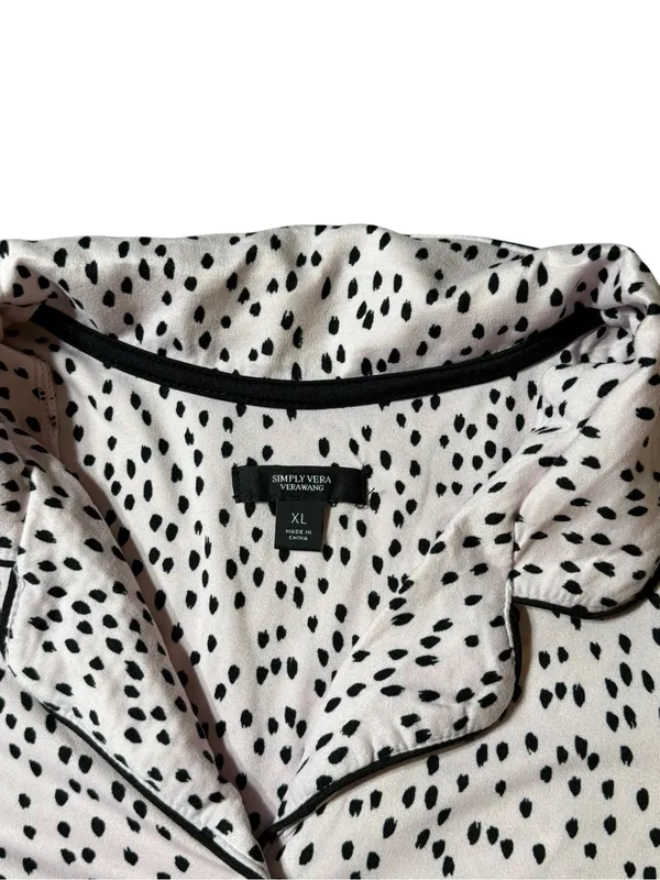 Simply Vera Vera Wang XL Pajama Top Pink Black Polka Dot SS Button Front Lounge - Image 2