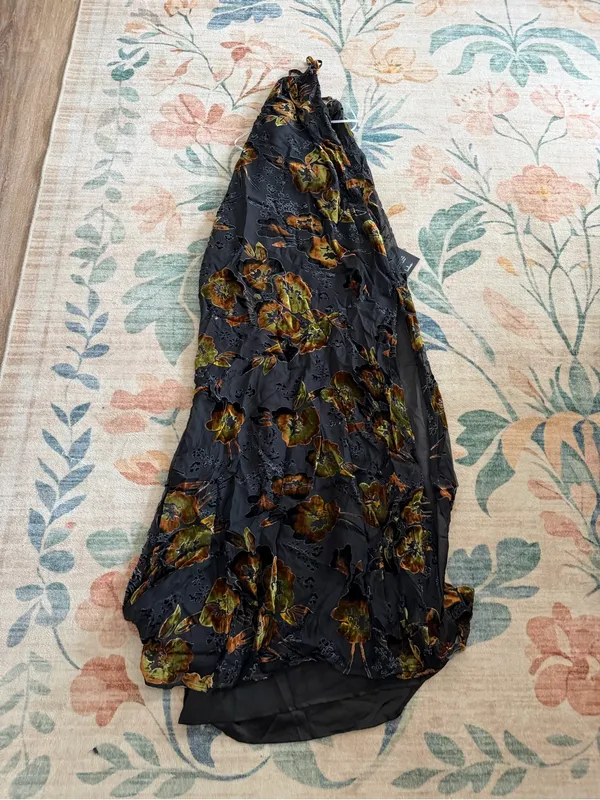 Lulu's Ethereal Entrance Black Velvet Burnout One-Shoulder Maxi Dress - Image 5