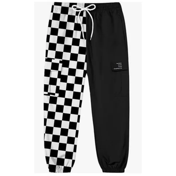 Sangtree Womens Drawstring Cargo Jogger Pants Checkered Women’s L Black Size L - Image 3