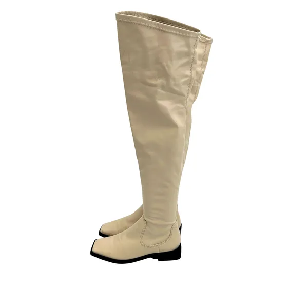 Schutz Guily Up Over The Knee Boots Eggshell Cream Leather‎ Square Toe Women 7.5 - Image 8