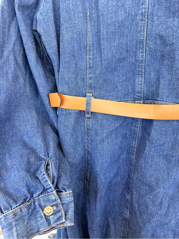 Zara Dark wester Blue Denim Midi Shirt Dress with Brown Belt - Image 5