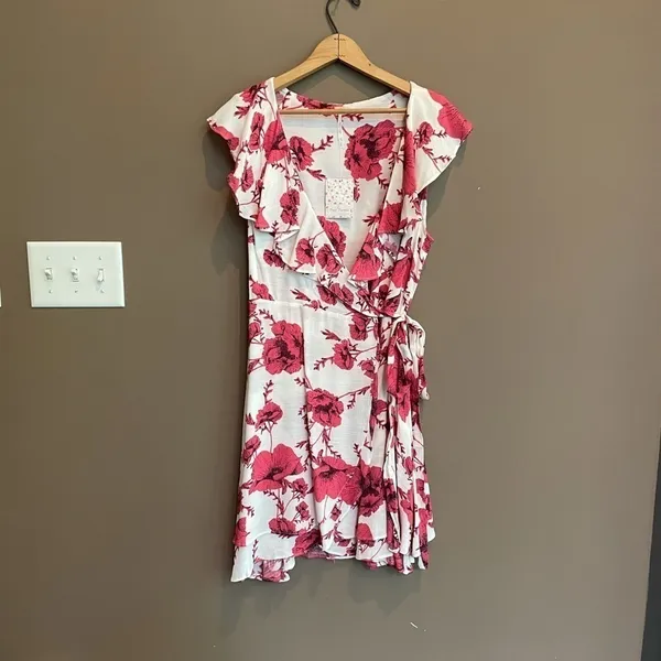 NWT Free People French Quarter Wrap Mini Dress‎ Medium Ivory Pink - Image 7