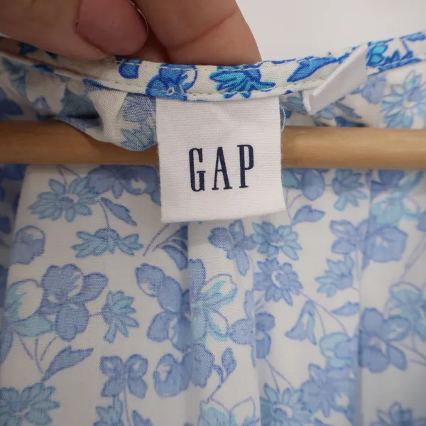 Gap Womens Blue White Floral V-Neck Tiered Mini Dress Size M Rayon Pockets - Image 3