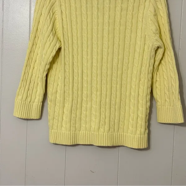 L.L.Bean Cable Knit Sweater Yellow Cotton V Neck 3/4 Sleeve Womens M - Image 6