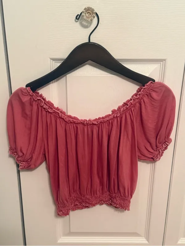 Reformation Pink Smocked Edge Short Sleeve Top - Image 2