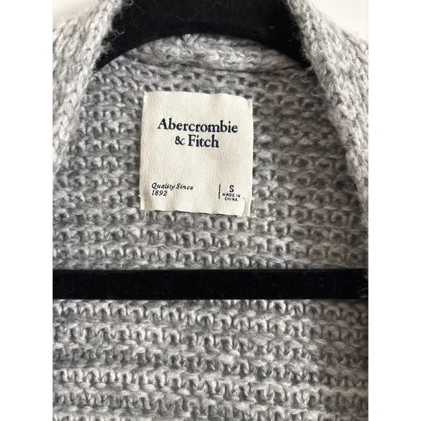 Abercrombie‎ & Fitch Grey Chunky Knit Open Front Long Cardigan Sweater Small - Image 2