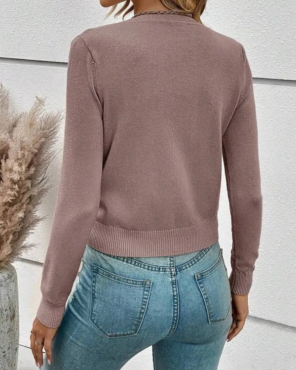 Lilac V-Neck Cropped Knit Cardigan - Image 2