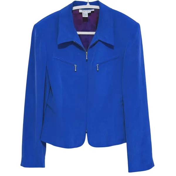 Vintage Allison Taylor Silk Blazer Jacket Small Blue 80s Retro Preppy Career - Image 2