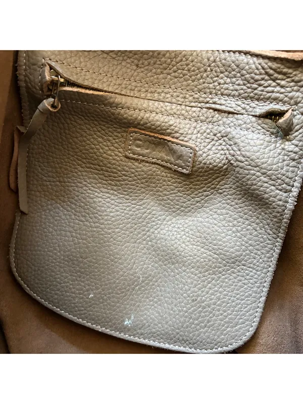 Cuyana Pebbled Leather Tote Bag Purse Taupe Monogram CAS - Image 5