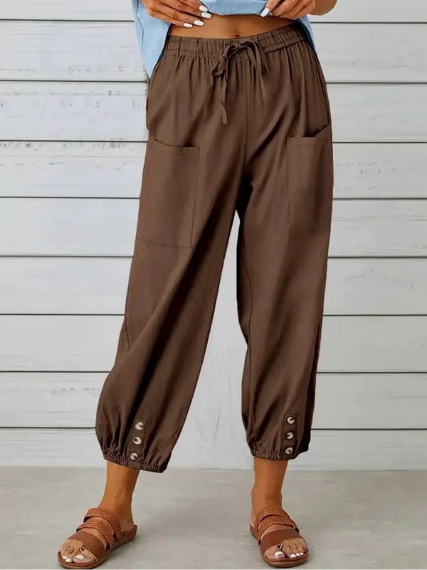Brown Relaxed Pocket Cropped Pants Size Large - Image 3