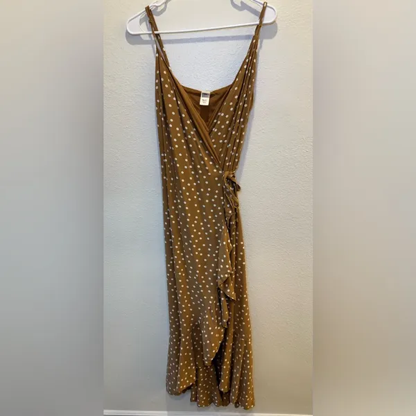 L*Space Polka Dot‎ Wrap Dress Tan Ruffle Maxi Dress Size M - Image 6