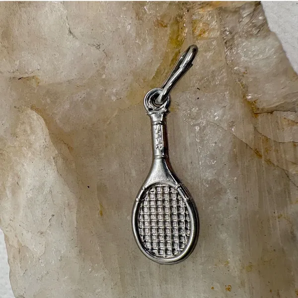 Vintage Tennis Racket Charm Silver‎ Tone Sports Jewelry Stamped STER Magnetic - Image 2