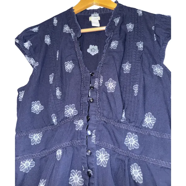 Anthropologie Odille Floral Cap Sleeve Top Women's 12 Feminine Cottage Pintuck - Image 2