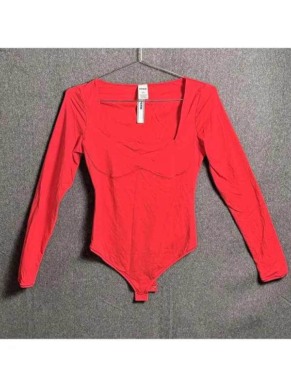 PINK Victoria's Secret Red Long Sleeve Bodysuit Size M - Image 2