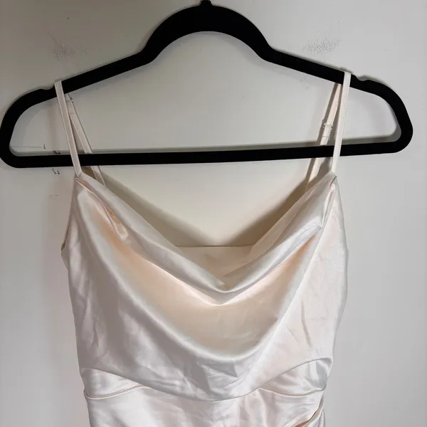 HTZMO Women Champagne Satin Cowl Neck Ruched Midi Slip Dress SUM4640A Size S - Image 3