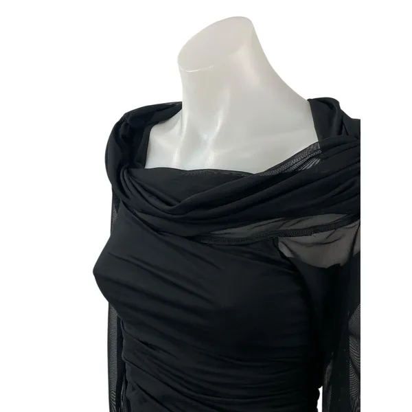 Abercrombie & Fitch Black Cowl Neck Mesh Long Sleeve Blouse Bodysuit Top Size S - Image 2