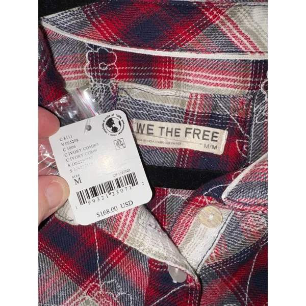 We The Free Free People Georgia Plaid Embroidered Button Down‎ Ruffle Shirt NWT - Image 7