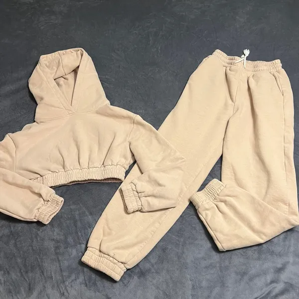 2Pcs Solid tracksuit Sports Set Hooded Sweatshirt Drawstring Jogger Pant Sporty - Image 8
