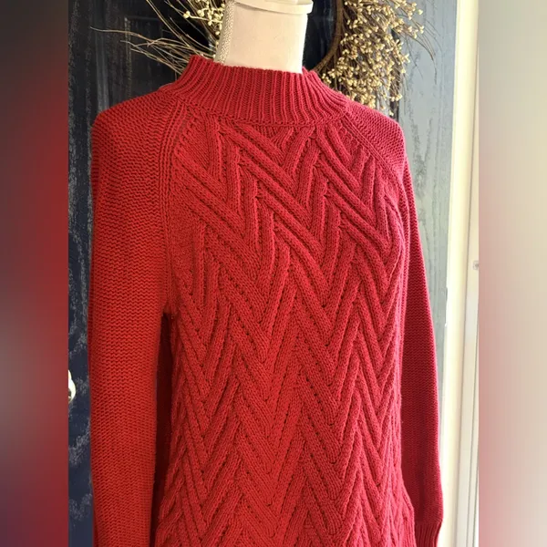 Chaps Red Cowl Neck Cable Knit Sweater Size M - Image 2