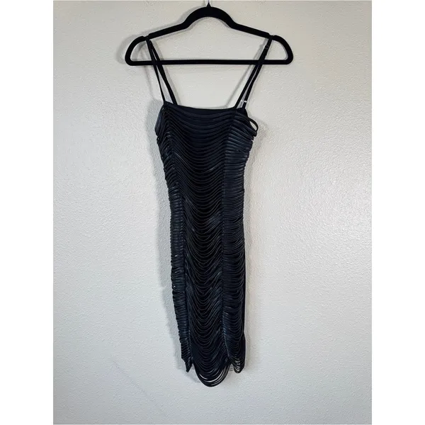 Beulah Black Faux Leather Fringe Mini Dress Womens S Whimsigoth Goth Grunge - Image 14