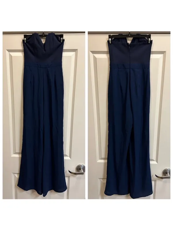Tobi Navy Strapless Deep V Flowy Jumpsuit - size M - Image 3